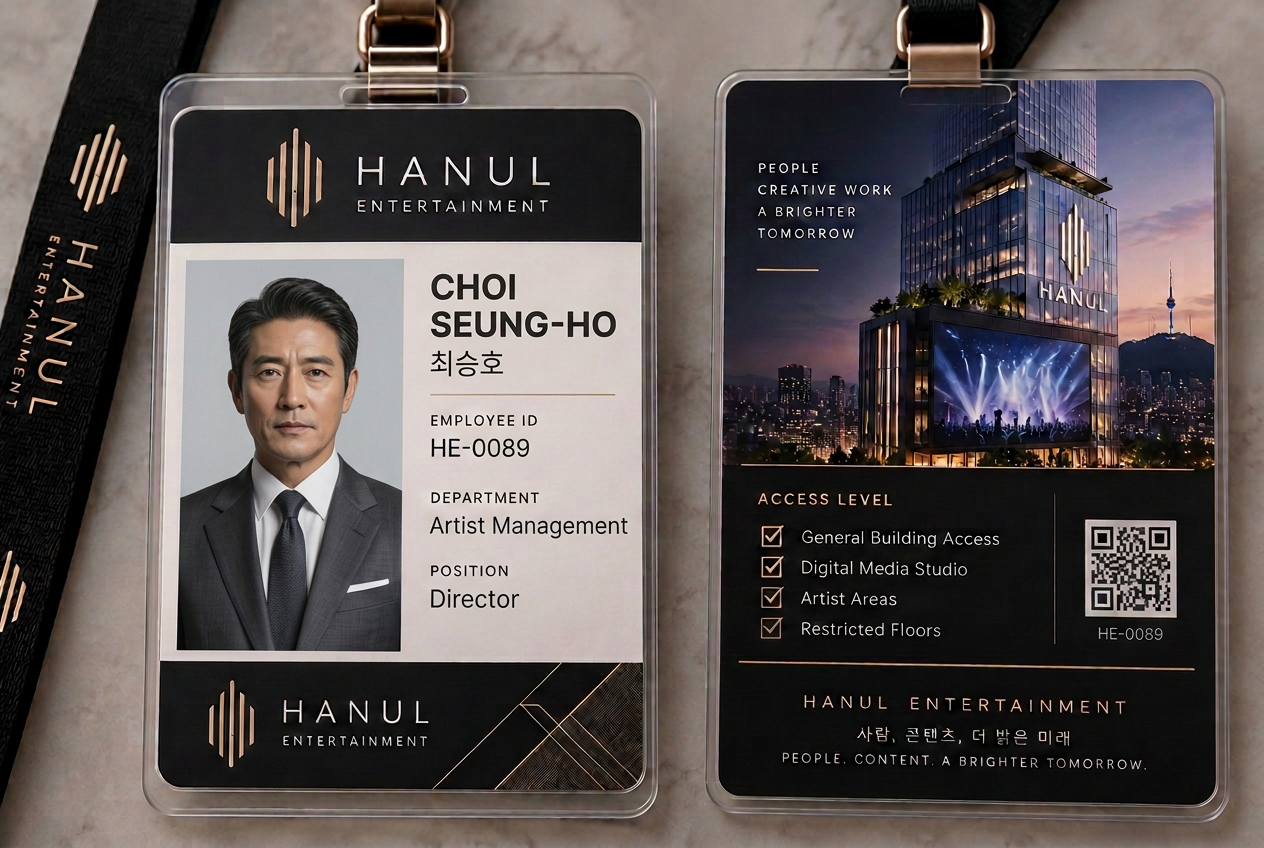 Director Choi Seung-ho's HANUL Entertainment employee badge, front and back